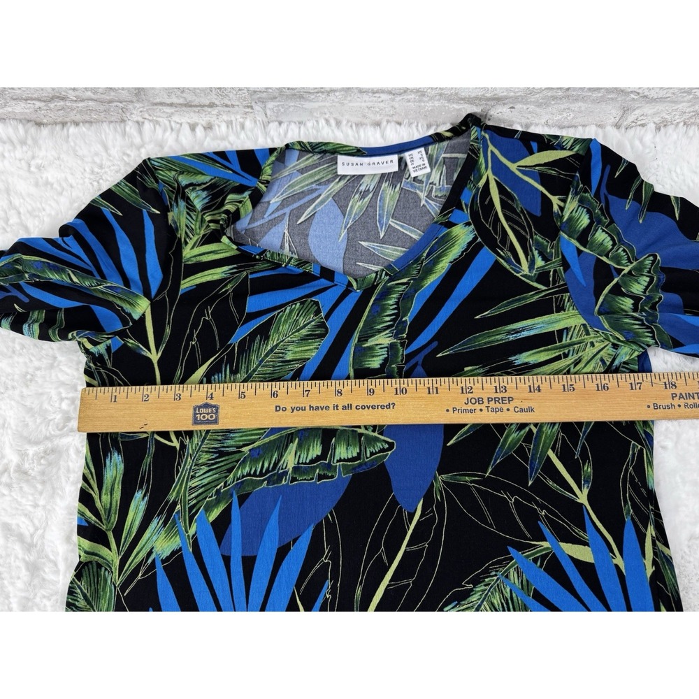 Susan Graver Liquid Knit Popover Top Vibrant Tropical Palm 3/4 Sleeves Size XS - Picture 5 of 12